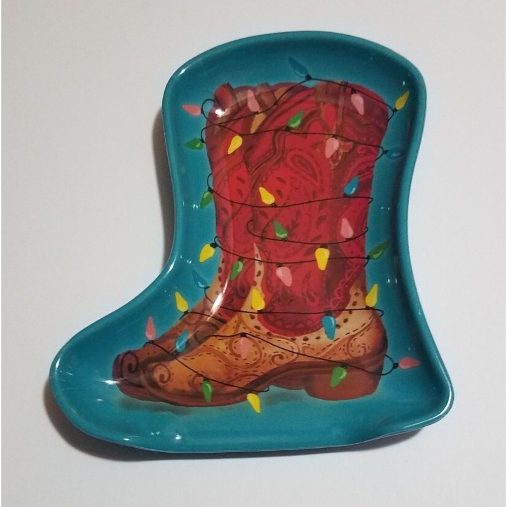 The Pioneer Woman Cowboy Boots Christmas Holiday Spoon Rest Melamine‎ NEW